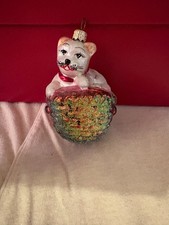 Vintage 1998 Christopher Radko Kitten Kaboodle Christmas Cat Basket Ornament picture
