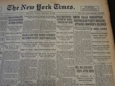 1928 SEPTEMBER 25 NEW YORK TIMES - SMITH ATTACKS HOOVER'S SILENCE - NT 6445 picture