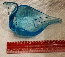 Clear Blue Glass Swan Bowl Dish Trinket Candy Vintage Beak Intact picture