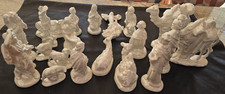 RARE  Vtg. Large Pearlized White Porcelain 21 Piece Nativity Set Table Top, 8