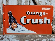 VINTAGE ORANGE CRUSH PORCELAIN SIGN OLD SODA FLANGE COLA BEVERAGE DRINK FOOD 20