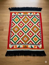 VTG 1970s Navajo Diamonds Crocheted Afghan Blanket Geometric Southwestern Throw picture