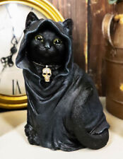 Black Cat With Zealot Sorcerer Cloak And Necromancer Skull Necklace Figurine picture