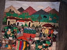 Peruvian Arpillera Wall Hanging Folk Art Quilt Tapestry 3D Handmade Market picture