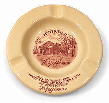 Vintage Monticello Ashtray Carr China Glo-Tan Jefferson Quote 4.5