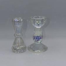 Vintage Pair SD Simon Designs Crystal Tiered Candlestick Holders Marked 4.5” picture
