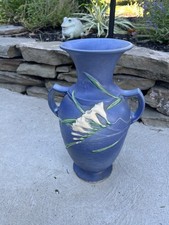 Roseville Freesia 121-8 Blue Trophy Vase picture