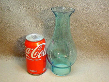ANTIQUE/VTG GREEN OIL LAMP CHIMNEY 8-1/4'' TALL~2-3/8'' FITTER~FACTORY FLAWS picture