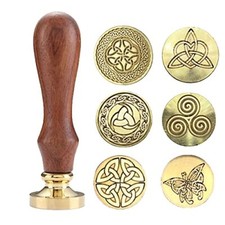 Celtic Knot Seal Wax Stamp with 6 Patterns Removable Brass Head + 1 Wood Handle picture