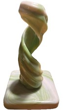 Westmoreland Glass Green & White Swirl Slag Glass Spiral Candleholder Vintage picture