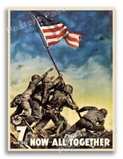 1940s “Now . . . All Together” Iwo Jima WWII Historic War Poster - 18x24 picture