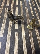Pair Vintage Metal Rooster Figurines Brass Pewter Tone Mini Farmhouse Decor picture