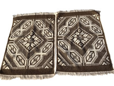 Vintage Cannon Royal Family Geometric Print Hand Towels Fringe Brown Cream MCM picture