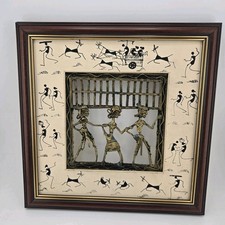 Vintage Indian Dhokra Brass Art Warli Tribal Dancing Figures Framed Wall Hanging picture