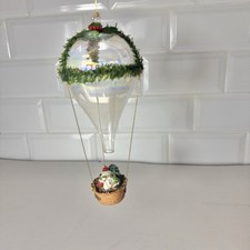 Vintage 1970s Blown Glass Hot Air Balloon Christmas Ornament Santa In Basket MCM picture