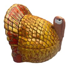VTG 70s Ceramic Turkey Thanksgiving Candy Dish Cookie Jar Drip Glaze Signed MCM picture