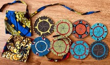 2 sets 4 Kenya Maasai Mara authentic HANDMADE beaded coasters with 2 pouches NEW picture