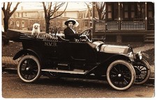 RPPC Woman Driving Fancy Convertible Car N. V. B. Poodle In Backseat antique pc picture
