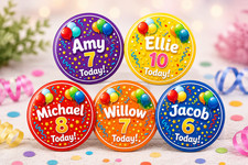 Personalised Birthday Badge Any Name Age Kids Party Badge Gift 38mm 45mm 58mm picture