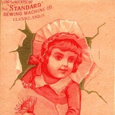 c1890s Standard Sewing Machine Co Cleveland OH Victorian Trade Card Girl Flower picture
