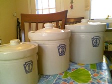 Pfaltzgraff Yorketowne Keystone Blue Number Canisters (3 ) With Lids # 1 # 3 #4 picture