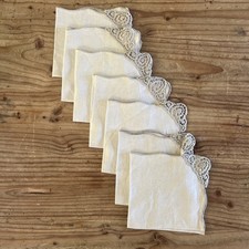 Vintage Natural Linen Napkin Set  of 7 Crocheted Edge 15.5” Square - Unused picture