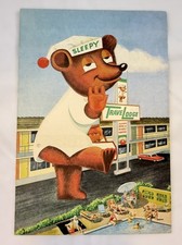 1960s TRAVEL LODGE SLEEPY BEAR IS EVERYWHERE DIE CUT CUTOUT POSTCARD VINTAGE picture