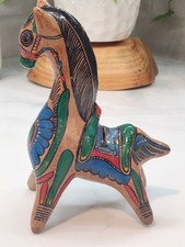 Mexican Pottery Horse Llama Coin Bank Hand Painted Multi Color Glaze Neat Piece  picture