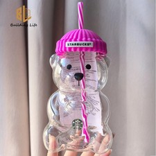 2026 Starbucks Bearista Rose Red Bear Glass Tumbler Cold Cup w/ Straw picture