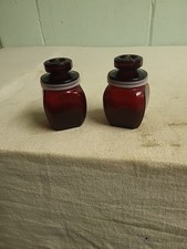 Vtg Wheaton Ruby Red Glass Salt And Pepper Shakers With Lids Mini Canisters Jars picture