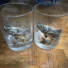 Arthur Court  Metal Trout Fish Glasses High ball.  Barware stunning. NWOB picture