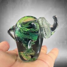 Kerry Glass Elephant Figurine Paperweight Clear Green Swirls Ireland Glass picture