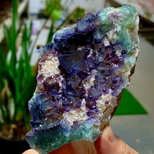 172G Natural Crystal Rare Transparent purple+green Cube Fluorite Specimen picture