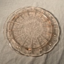 CHERRY BLOSSOM Jeannette? Glass Pink Depression Round 3 Footed Cake Plate 10¼” picture