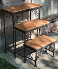 Longaberger Wrought Iron 3-Piece Nesting Table / Stand Set w/ Woodcrafts Tops picture