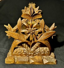 Antique Swiss Black Forest Carved Book Slide Edelweiss Carved Cobblestone Base picture