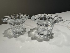 Vintage Clear Glass Candle Holders Flower Petal Set 2 picture