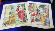 2 Vintage 1910s Sunday School Lesson Prints Otto Stemler Lithograph Bible Poster picture