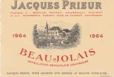 1964 Jacques Prieur Beau Jolais Estate Vintage Wine Bottle Label picture