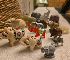 🐘 VTG Estate Elephant Lot 16 Ceramic Stone Carved Wood Alabaster Miniature Mini picture
