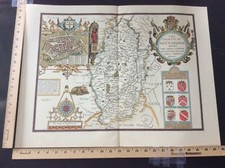Rare Original VTG Nottingham John Speed Extra Large 1600s Replica Map Art Print picture
