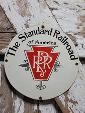 VINTAGE PENNSYLVANIA RAILROAD PORCELAIN SIGN OLD STANDARD TRAIN TRACK RAILWAY picture