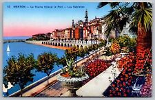 Menton La Vieille Ville Et Le Port Les Sablettes Sailboat Reflection Postcard picture