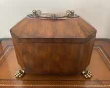 Vintage Maitland Smith Wood Jewelry Trinket Box Brass Claw Feet Lift Off Lid picture