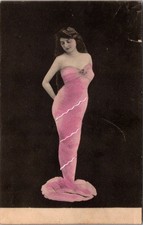 C1907 RPPC French Fantasy Photo Postcard, Mermaid Style Dress, Hand Tinted, R120 picture