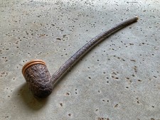 Wizard Smoking Pipe Long Stem Tobacco Pipe Rustic Black and Natural with Rings picture