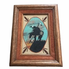'End of the trail' Navajo Warrior Sand Painting Wood Framed Signed picture