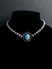 Unique Vintage Native American Choker Turquoise, Silver Bench Beads 15