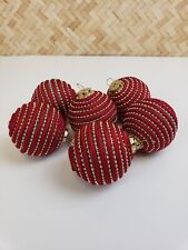 Vintage Gold Beaded & Burgundy Dark Red Satin Rope Christmas Ball Ornament Lot 6 picture