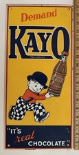 Vintage Kayo Chocolate Soda Porcelain Enamel Metal Sign 8x17 Ande Rooney picture